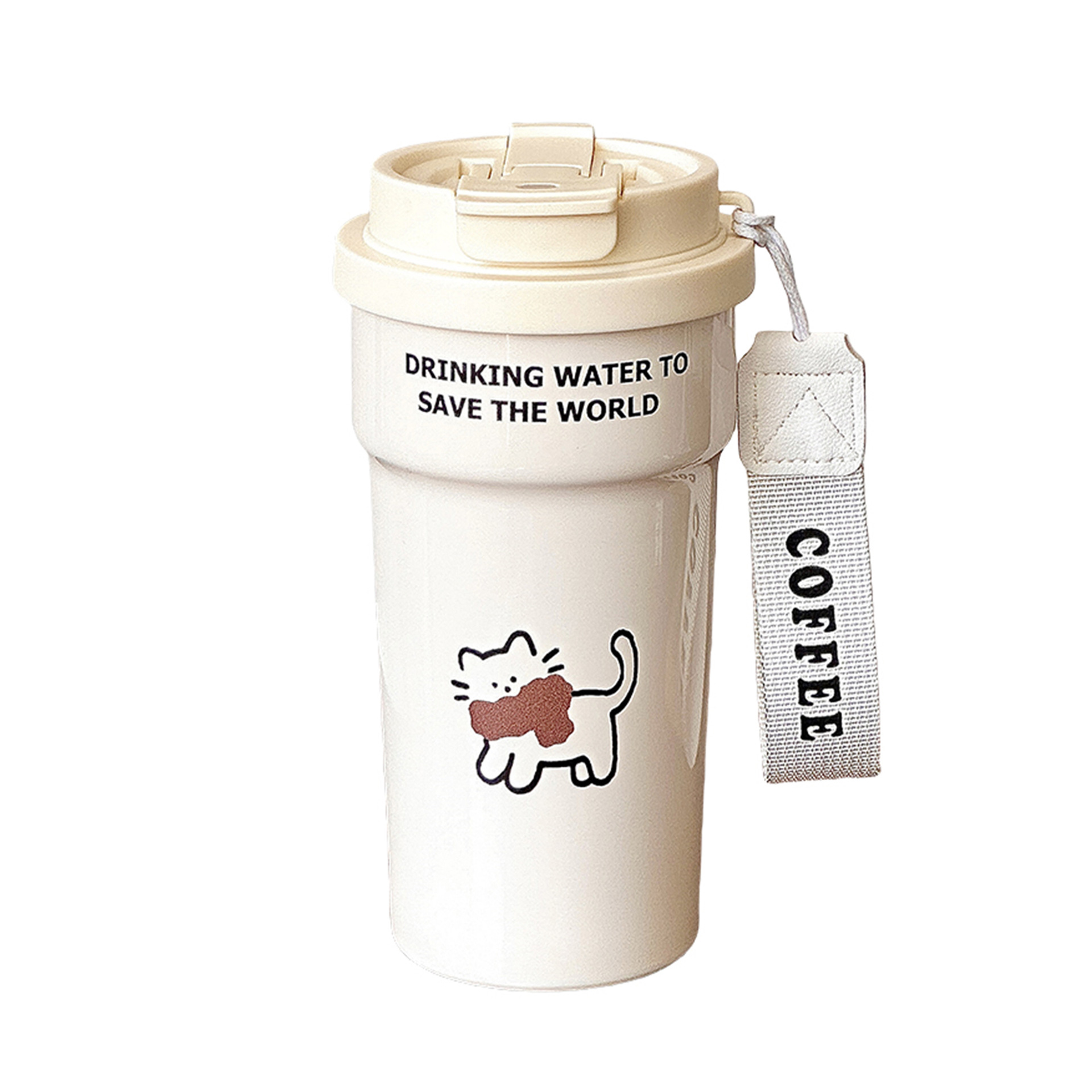 Simple puppy water cup, double drinking, cute cartoon portable coffee cup, high appearance level, stainless steel cup for female couples Item Picture