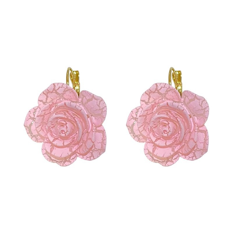 French gentle retro pink flower earrings for women, 2025 new niche design, high-end and elegant forest-style earrings Item Picture