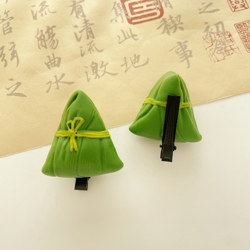 Creative and funny headwear for the Dragon Boat Festival: zongzi hairpins with bangs on the sides, cute meat zongzi hairpins with small clips for children details Picture