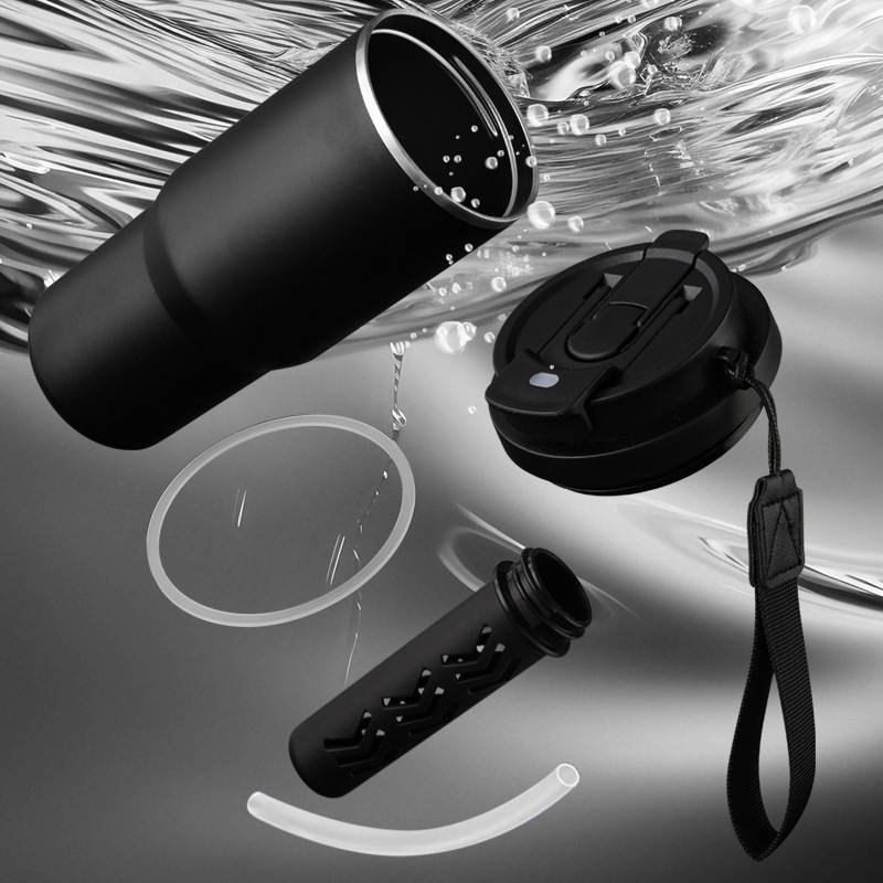 New 6th generation coffee cup, stainless steel car cup, portable rope, straw, cross-border insulated cup Specification drawing