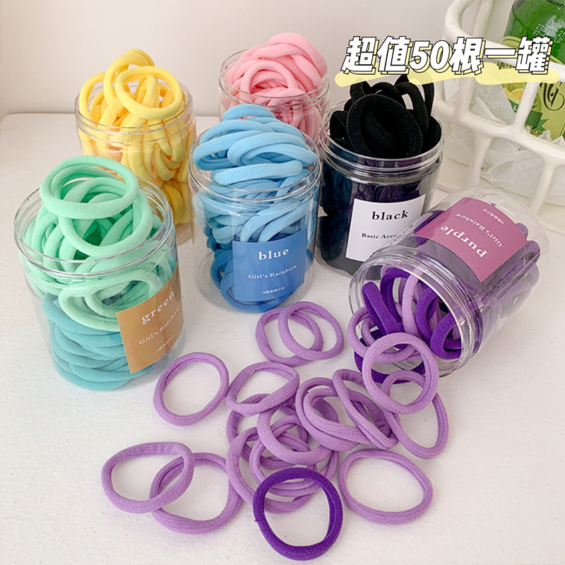 50 sets of children's gradient color seamless hair bands, colorful hair ties that won't damage hair, candy rubber bands and knots details Picture