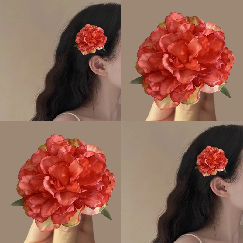 Flower ancient-style peony hair clips, atmosphere clips, retro bangs, side accessories, hair clips, photo headwear, hair accessories full figure