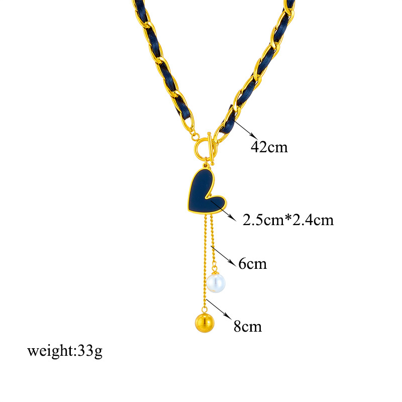 European and American cross-border titanium steel black and gold two-color chain heart-shaped round ball tassel pendant jewelry, cold style necklace Application Scenario