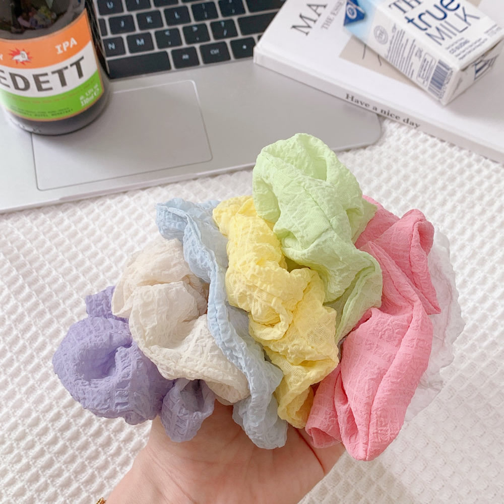 High-end, sweet, creamy, large intestine hair band, French pleated, ponytail hair tie, hair accessory, round bun hair tie Specification drawing