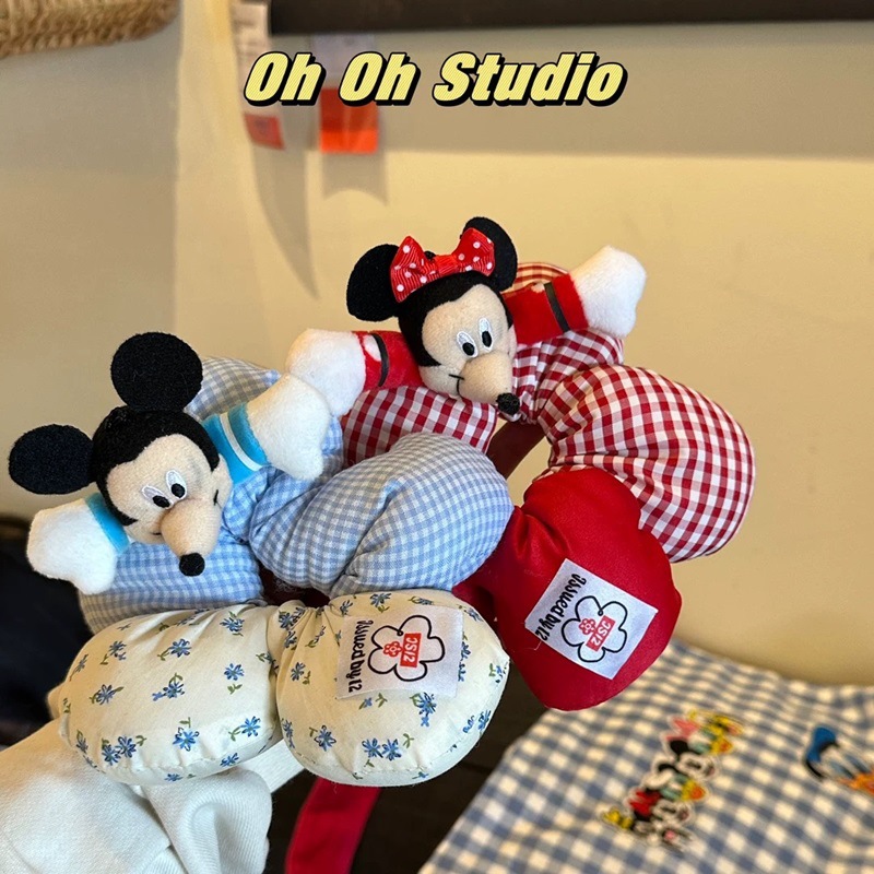 Creative Mickey Mouse bottom red polka dot flower large intestine hair band for women autumn and winter bun hair tie, cute Mickey Mouse hair tie Specification drawing
