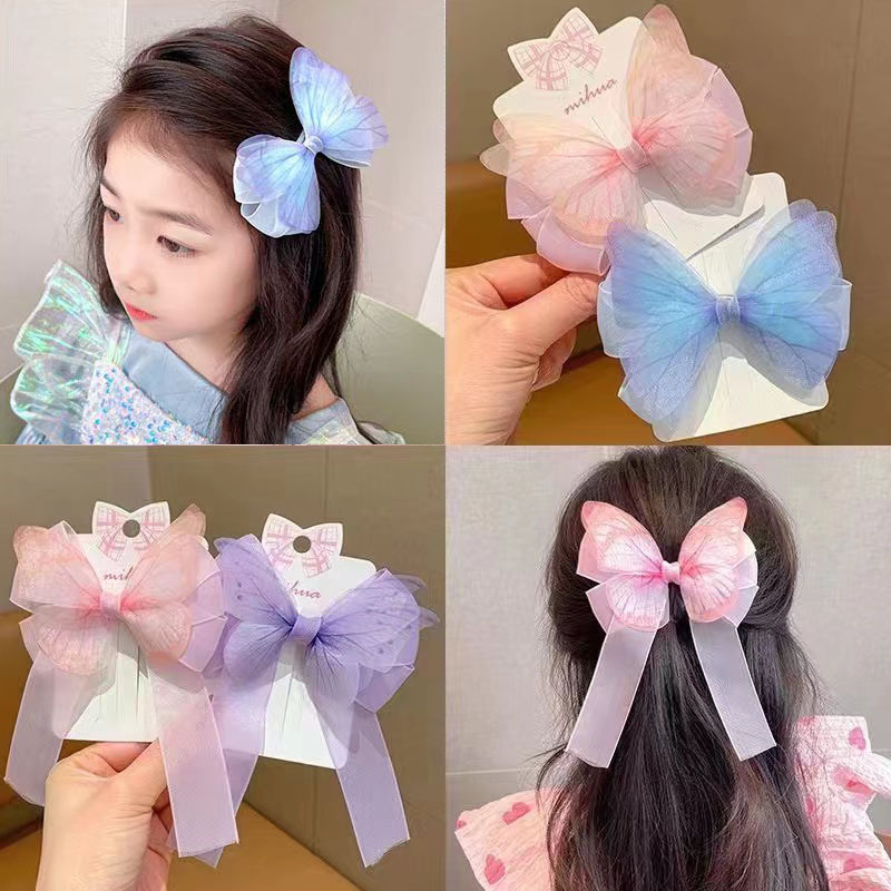 Girls' net gauze bow clip, princess children's small hair clip headwear, Korean hair accessory, cute baby hair clip full figure
