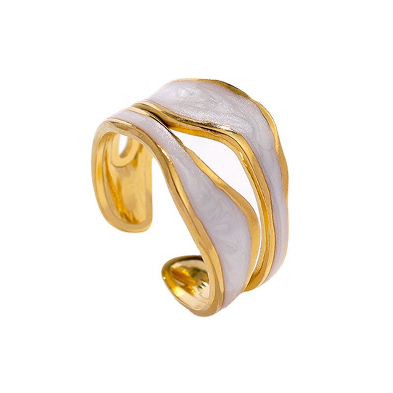 European and American cross-border oil-dripping open titanium steel ring for women, simple ins style, high-end and luxurious, gold-plated stainless steel ring Item Picture