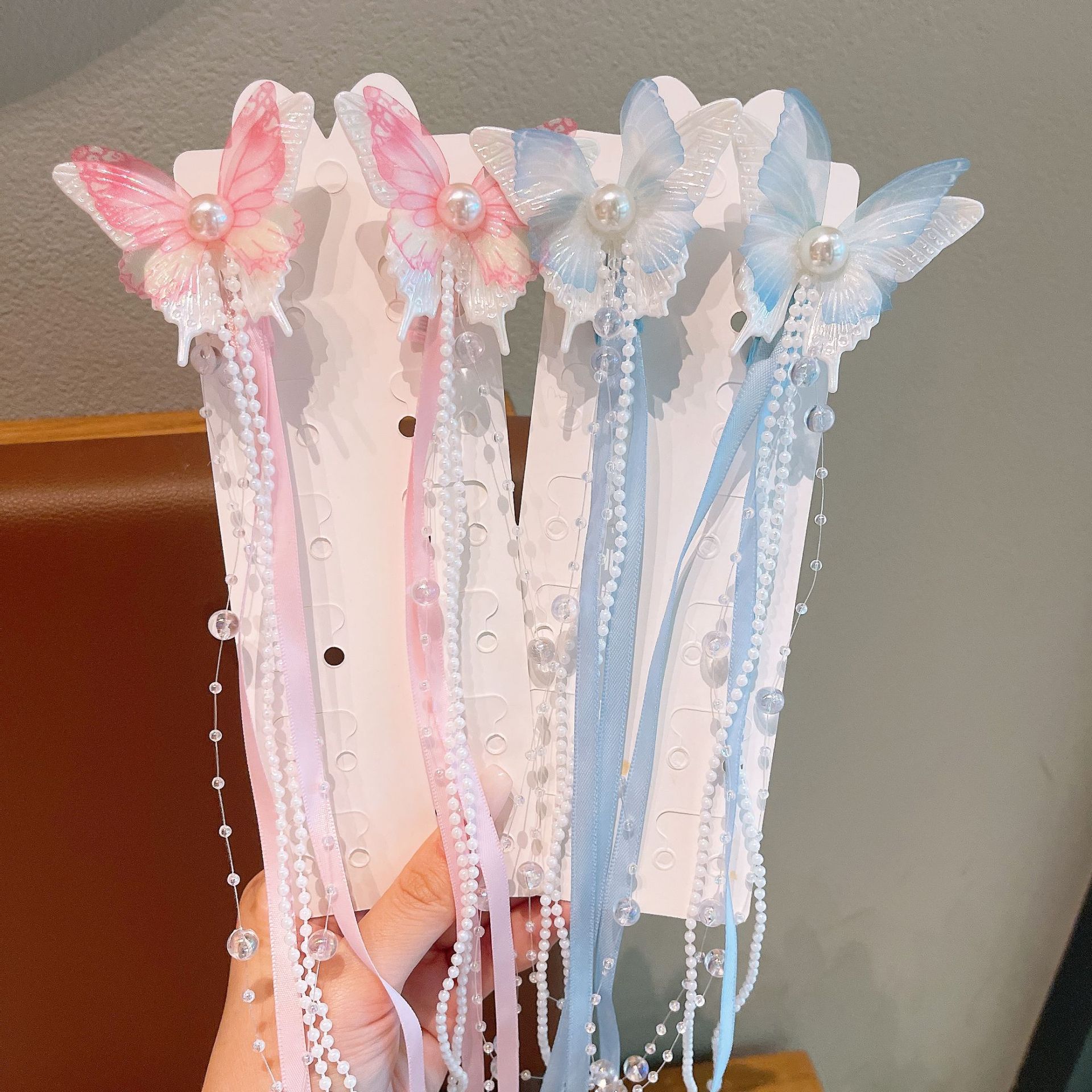 Hanfu headwear for girls, ancient-style, dynamic butterfly hair clips, elegant Chinese style, super fairy boy's ribbon brined hair accessories Specification drawing
