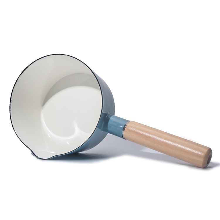 Factory wholesale enamel and enamel-coated wooden handle fresh and light soup pot, household baby food, infant milk pot, gas stove details Picture
