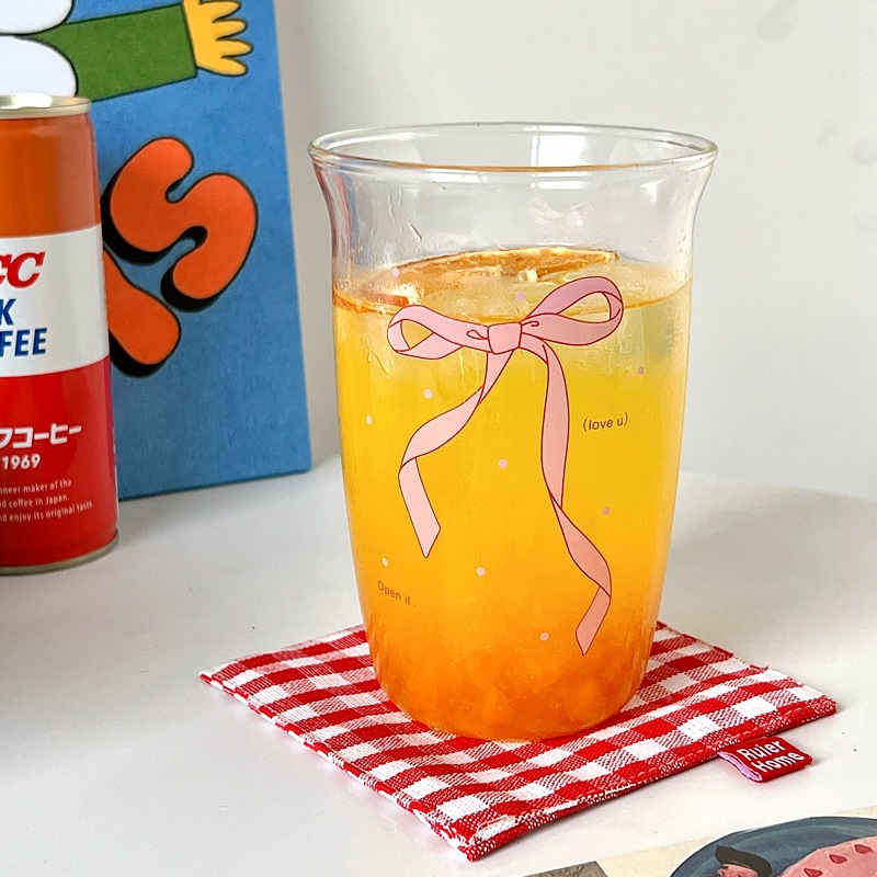 Bolimei French-style glass cups, bow high borosilicate cups, heat-resistant water cups, girls' coffee cold brew cups Specification drawing