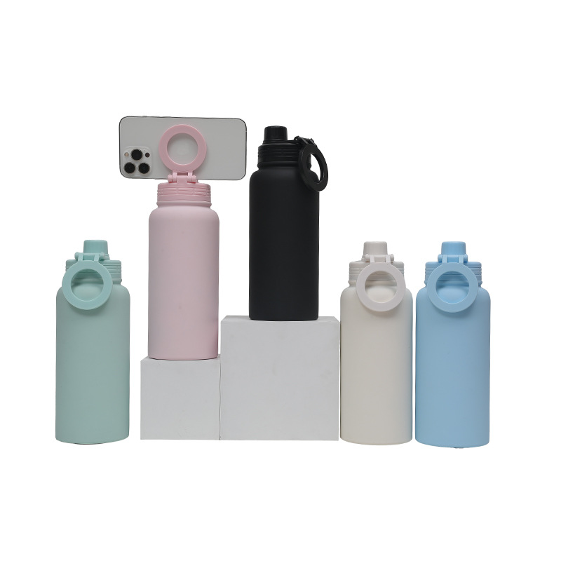 New large-capacity 1L insulated cup, mobile phone magnetic stand water cup, high appearance level stainless steel outdoor sports water cup details Picture