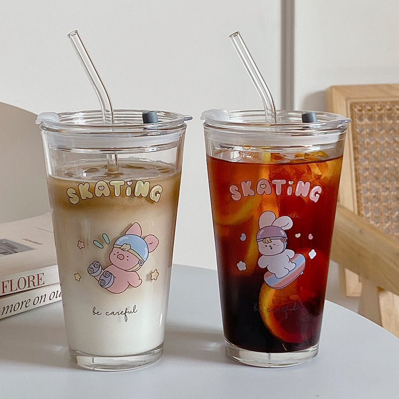 Bolimei's high-quality InS-style glass straw cups, water cups, exquisite glass coffee cups and simple milk cups full figure