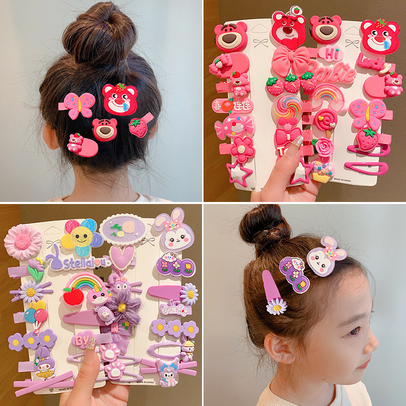 Children's cartoon hair clips, cute strawberry bear star delu hair clips, girls' broken hair bb clips, side bangs clips, girls' hair accessories Specification drawing