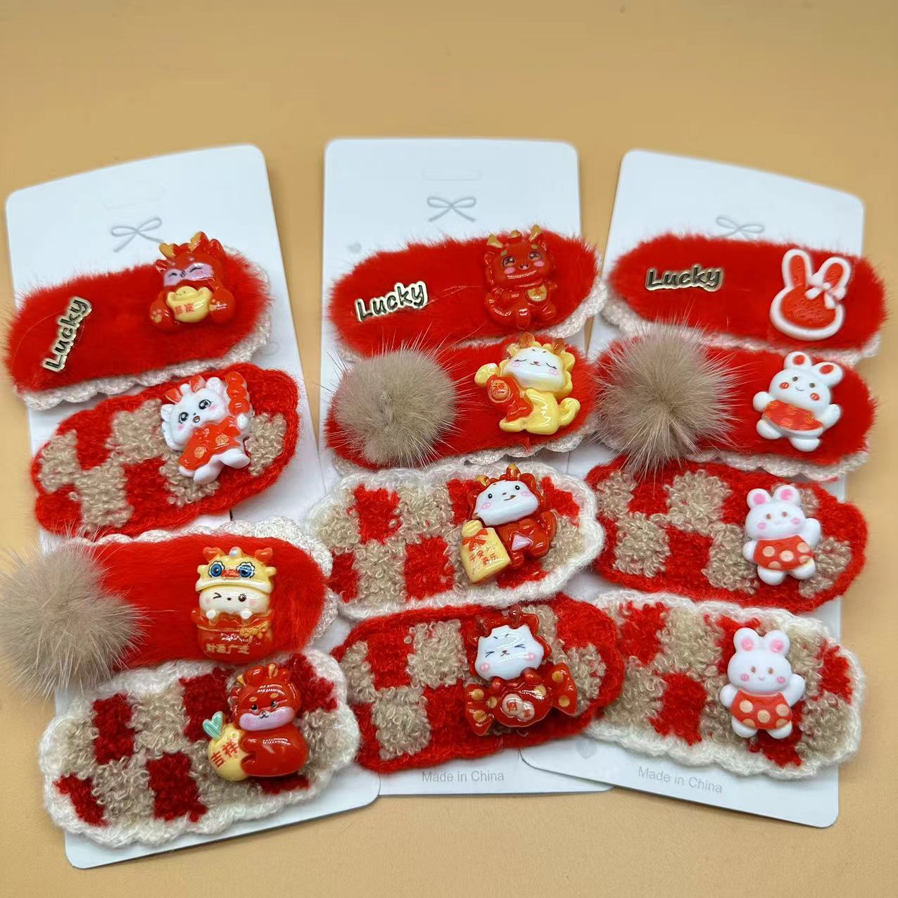 New Year children's hairpin for girls, red side bangs hairpin headwear for girls, Dragon Year baby BB hairpin full figure