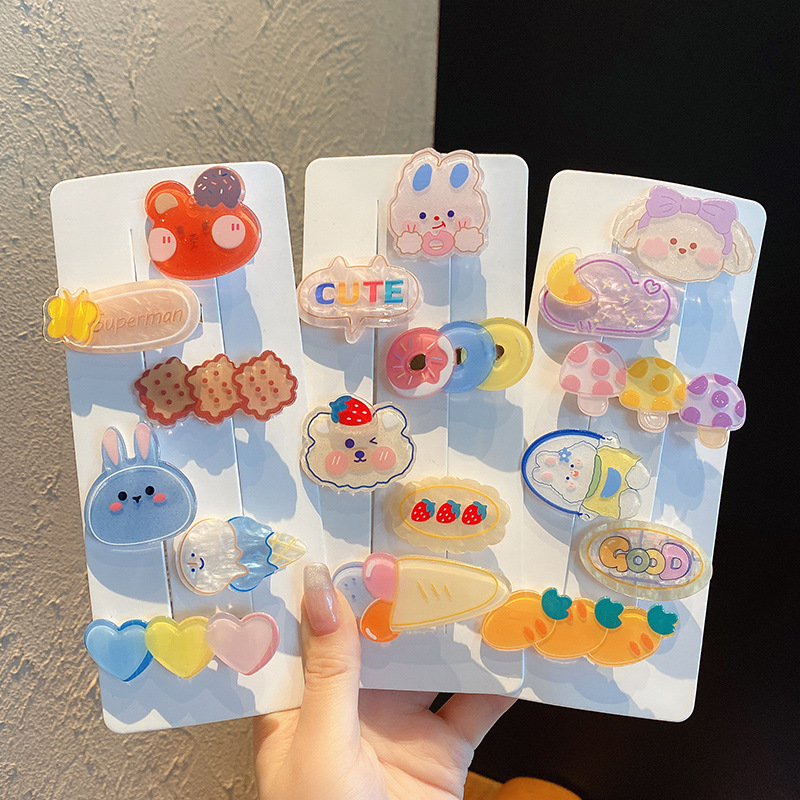 Cartoon three-piece set summer children's acrylic hair clips, super cute seamless bangs hair clips, girls' hair clips and hair accessories Specification drawing