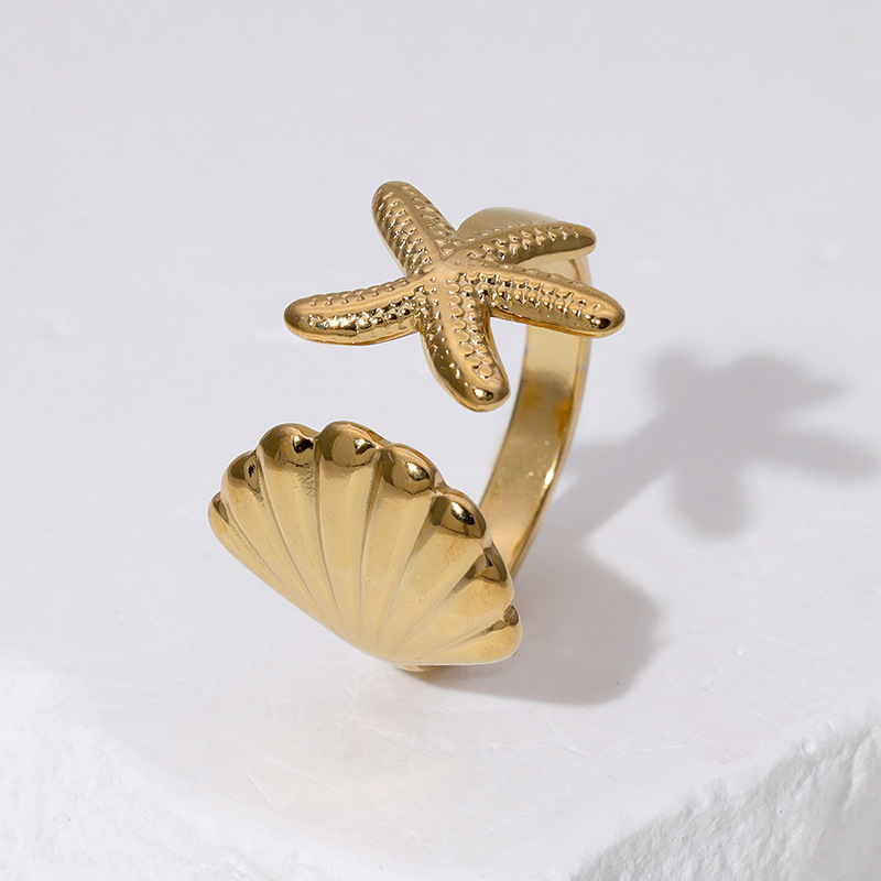 This is a unique 18k gold electroplated and adjustable stainless steel ring with a cross-border fashion ocean style from Europe and America Application Scenario
