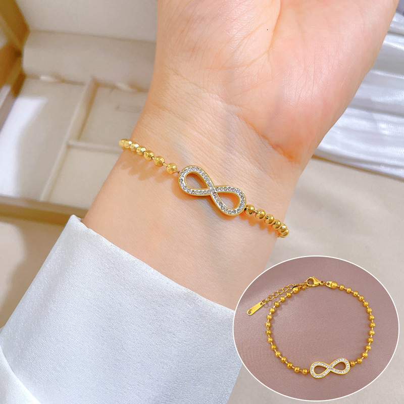 【 All-titanium Steel 】 Dongdaemun's unique and elegant forest-themed round bead 8-shaped bracelet, a retro gift for female Internet celebrities and best friends full figure