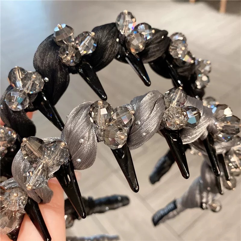 2025 New Spring/Summer mesh with teeth, water diamond, broken hair band, women's anti-slip facial hair clip, headband, high top of the head accessory Specification drawing