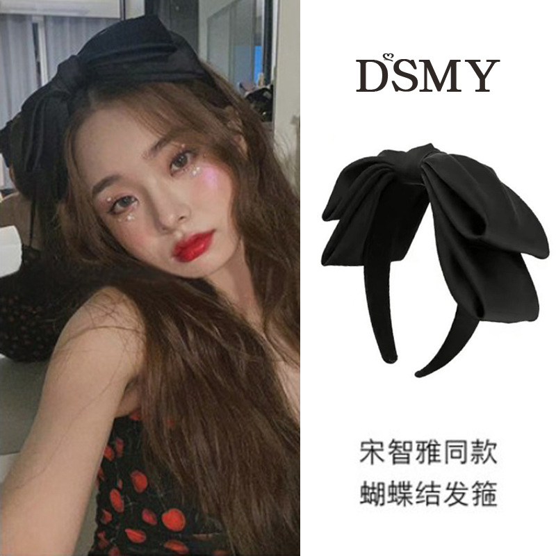 Song Ji-ah's large bow hair band, a high-end black headwear, a popular facial hair clip headband, a women's hair accessory details Picture