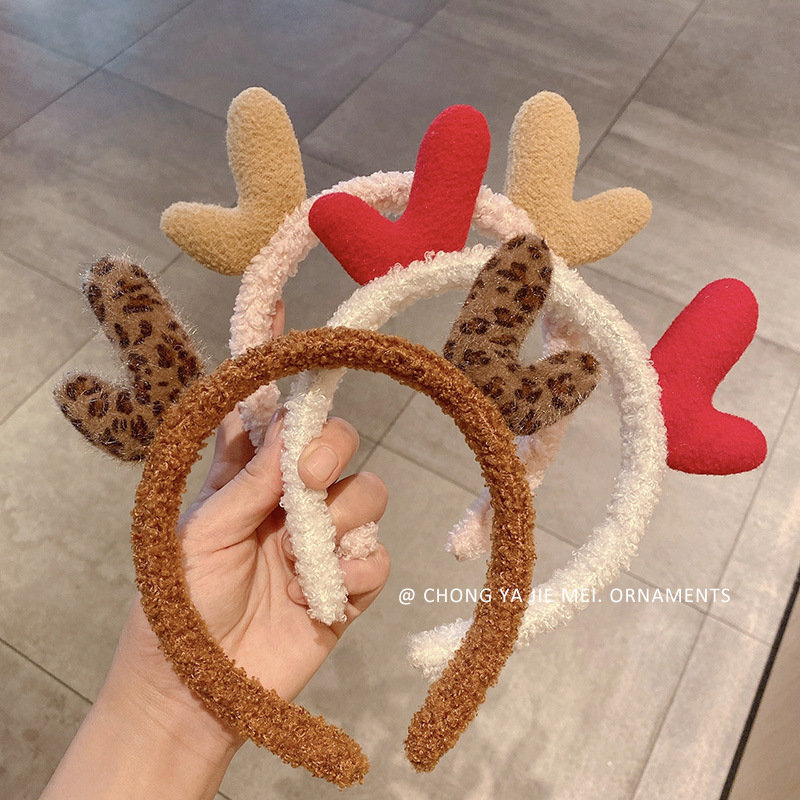 Leopard print antler headband, Christmas super cute Internet celebrity headband, adorable headwear, Carson girl, South Korea full figure