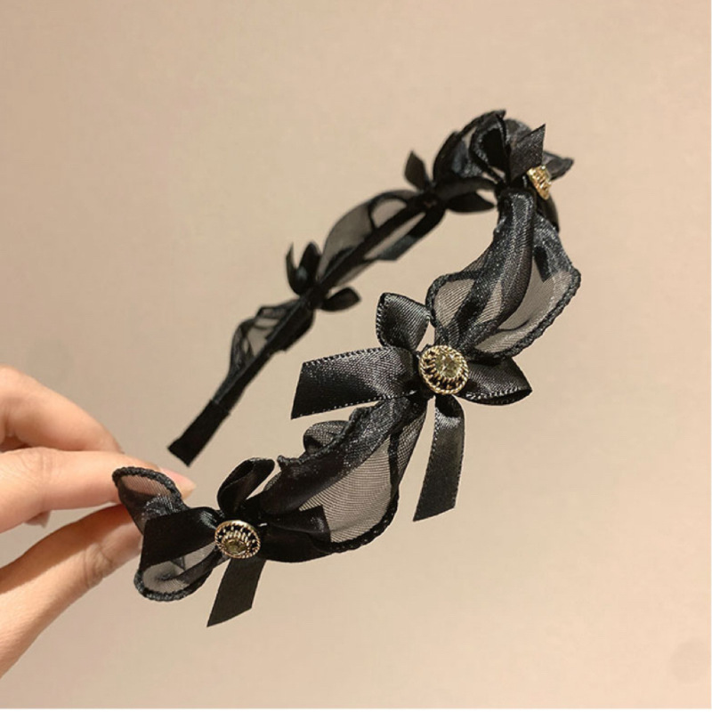 Black bow headband, lace, light luxury and elegant headband, hairpin, diamond-encrusted hair accessory, Japanese and Korean Internet celebrity style headwear for women Specification drawing