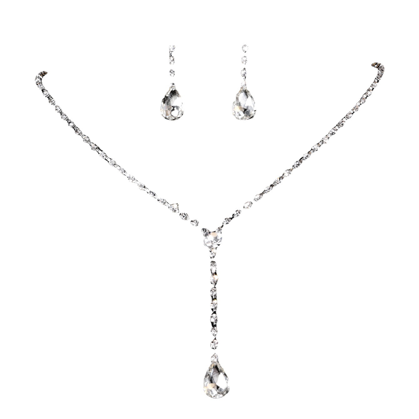 Cross-border exclusive bride necklace set, European and American wedding matching earrings, necklace and jewelry two-piece set manufacturer supply Item Picture