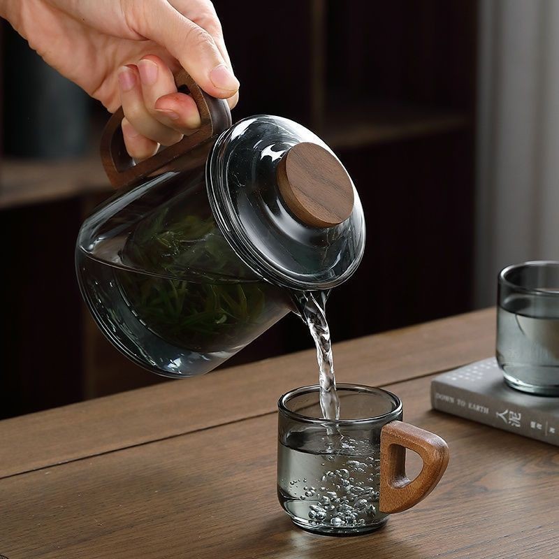 The Hehuan teapot, heat-resistant glass wood, complete set of teapot and tea ware, high borosilicate tea brewing and boiling utensils, tea and water separation flower teapot Specification drawing