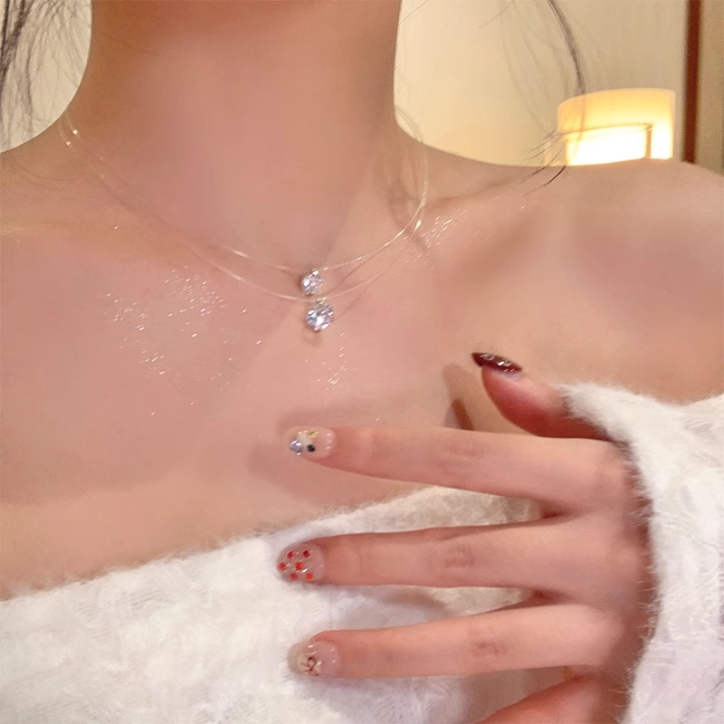 Transparent fishing line sparkling zircon necklace, women's light luxury, niche and simple design, collarbone chain necklace accessory Specification drawing