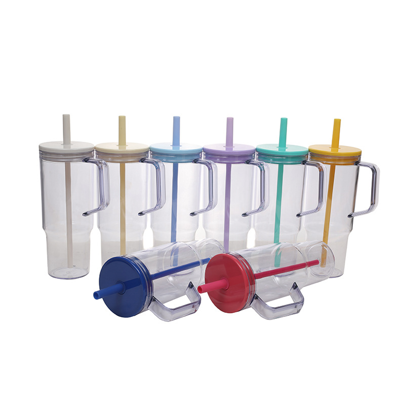 New cross-border student portable sports water cup with straw plastic cup, large-capacity straw cup with handle ice cube cup details Picture