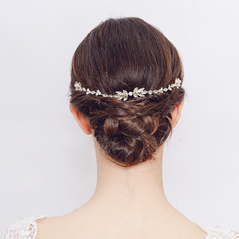 New European and American jewelry, crystal floral hair combs, wedding updo headwear, creative water diamond soft chain bridal comb full figure