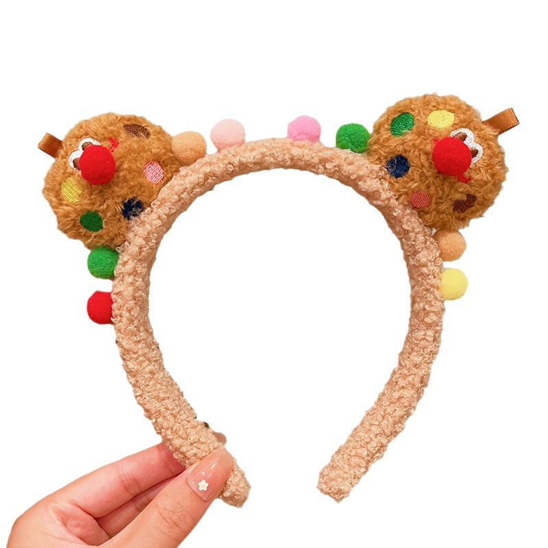 Cute cookie hair band, children's knitted plush cartoon anti-slip headband, non-constricting hair clip headwear for little girls Item Picture