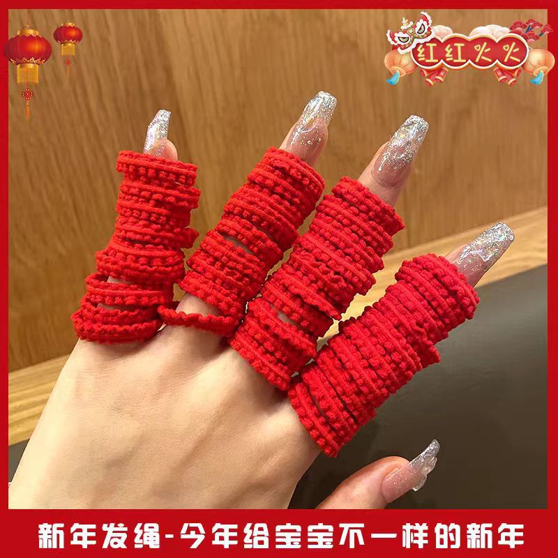 New Year's red rubber band for children, no hair damage, cute girl baby headband, girls' hair accessory, hair tie, rubber band details Picture