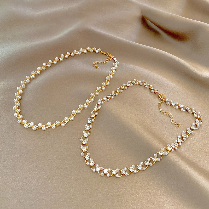 European and American style woven sparkling diamond pearl necklace for women, 2025 new style, high-end, light luxury and exquisite collarbone chain necklace accessory Specification drawing