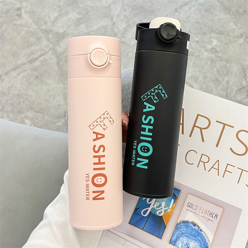Original Korean letter printed couple insulated water cups with high appearance level, 304 stainless steel cups, wholesale event gifts Specification drawing
