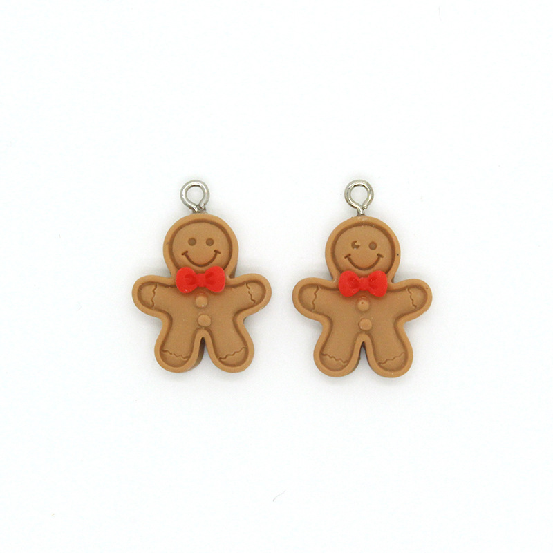 Christmas gingerbread man cartoon keychain accessories, diy bracelet materials, mobile phone chains, resin jewelry accessories wholesale Item Picture