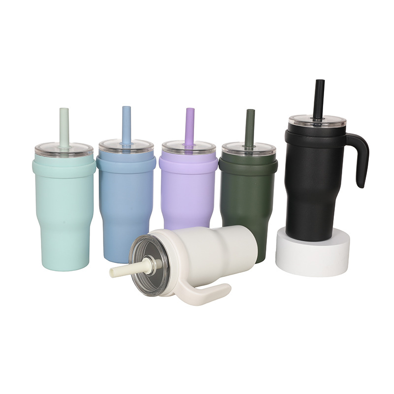 New cross-border vacuum 304 stainless steel insulated cup with handle, car children's cup with straw, water cup details Picture