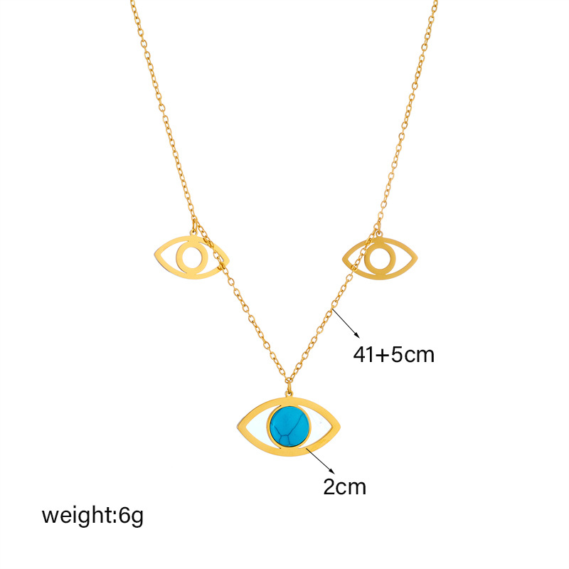 European and American fashion, individuality, niche retro style, hollowed-out blue turquoise eye pendant chain titanium steel metal necklace Application Scenario