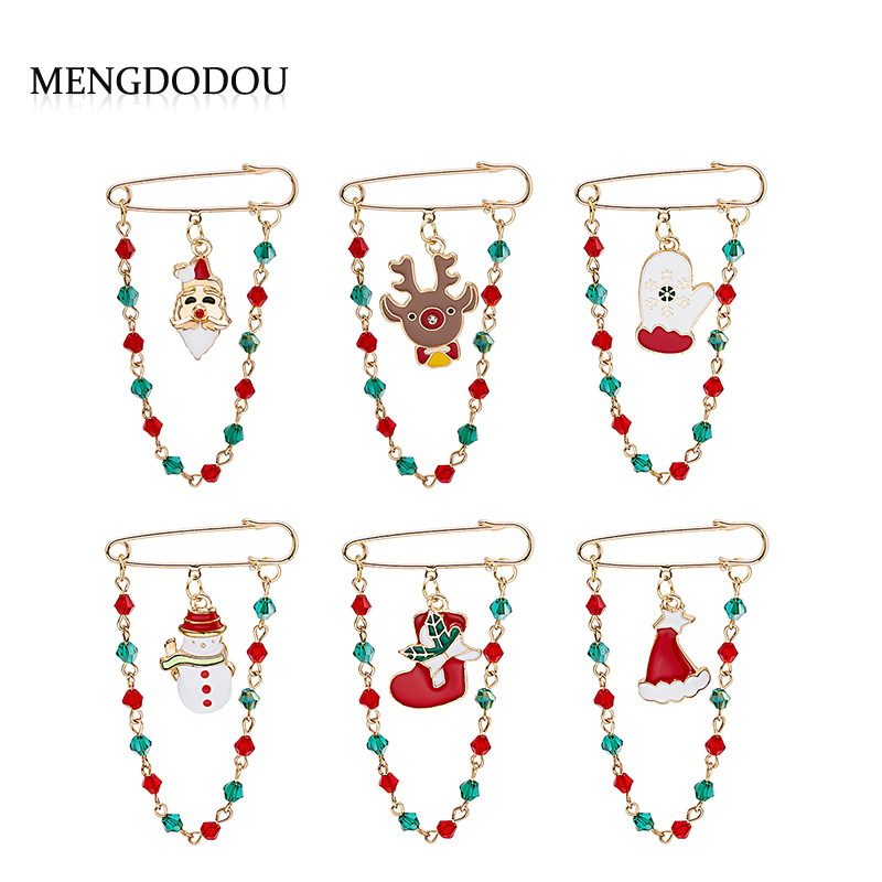 New cartoon Christmas brooches, retro metal tassels, oiled Christmas wreaths, elderly brooches and pins full figure