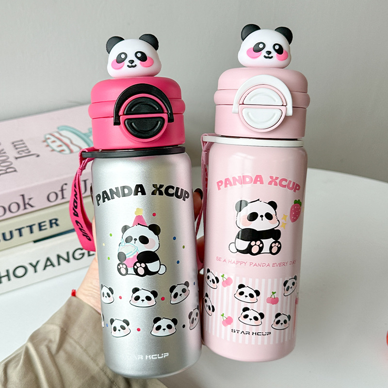Cute panda insulated cup, high appearance level, double-drinking straw cup for students to go to school, portable outdoor stainless steel water cup, as a gift Specification drawing