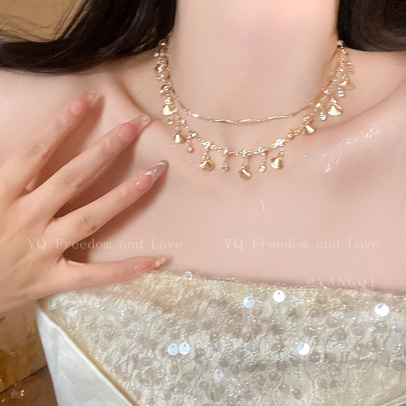 Daughter of the Sea ~ Blue Zircon and Golden Shell Necklace, versatile bracelet, niche design sense, light luxury jewelry Specification drawing