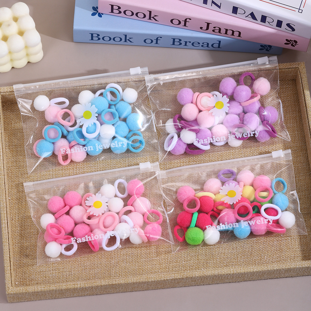 Children's candy-colored bun hair tie set, baby sweet style bag set, mini high-elasticity hair tie, elastic band and hair accessory details Picture