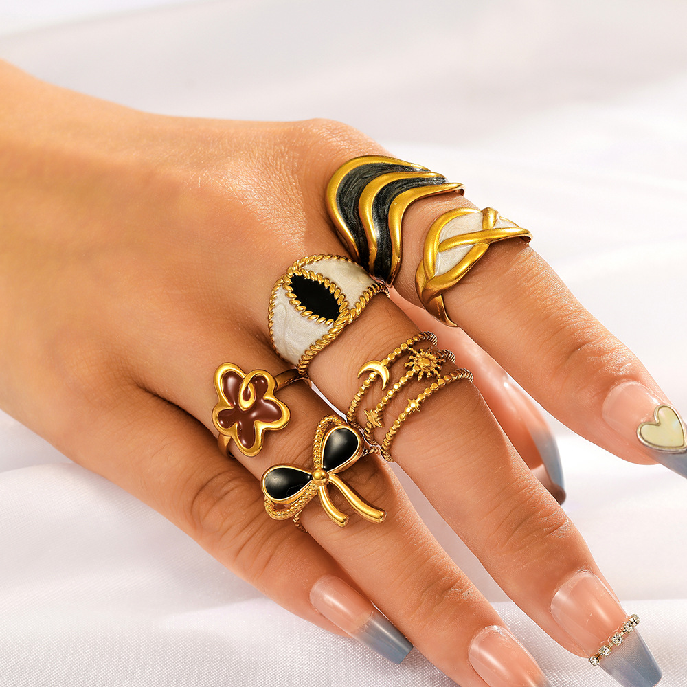 Cross-border simple oil-dripping open ring, niche retro oil-pressed stainless steel ring, women's non-fading jewelry wholesale Specification drawing