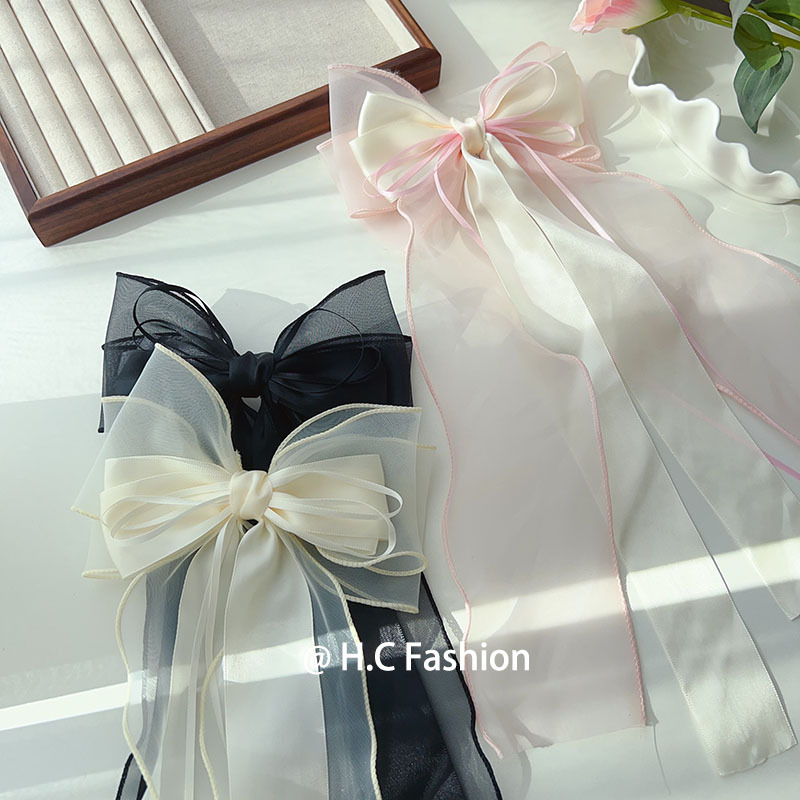 French bow ribbon hair clips, light luxury, niche style, individual, high-end, gentle hair accessories, exquisite design sense headwear details Picture