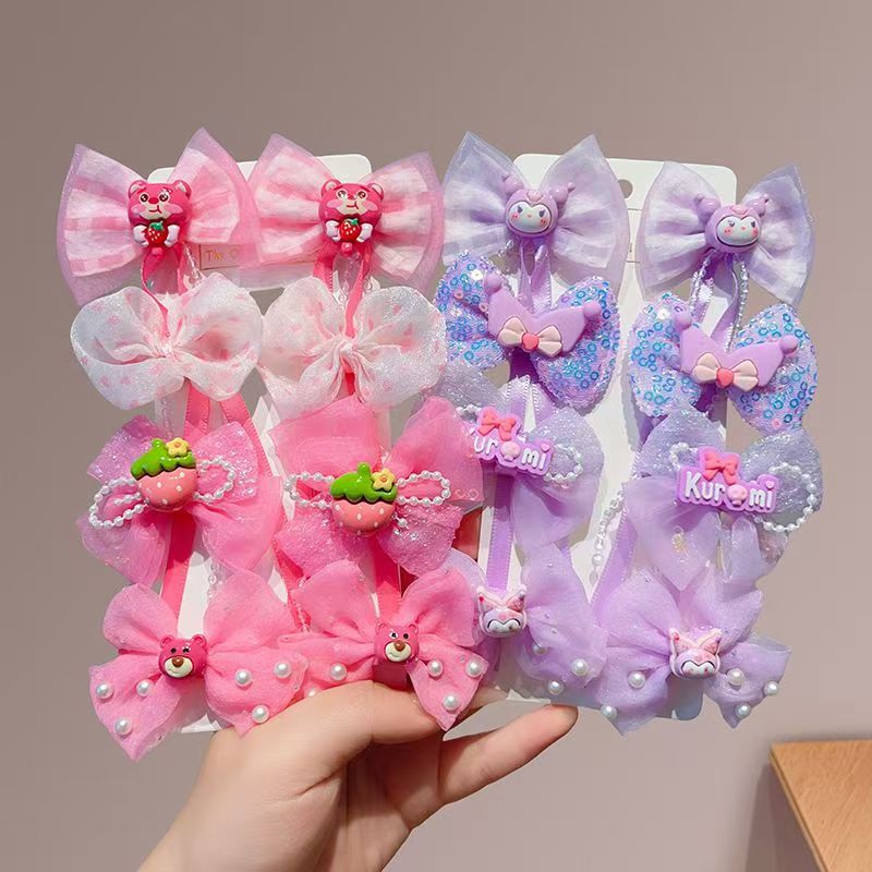 Children's colorful sweet bow hair clip set, girls' forehead loose hair side clip, girls' princess hair accessory Specification drawing