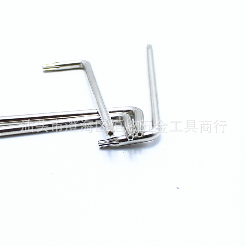 T6, T8, T10, T15, T20, T25, T30 L-type double-head dual-purpose screwdriver and hardening wrench with holes Specification drawing