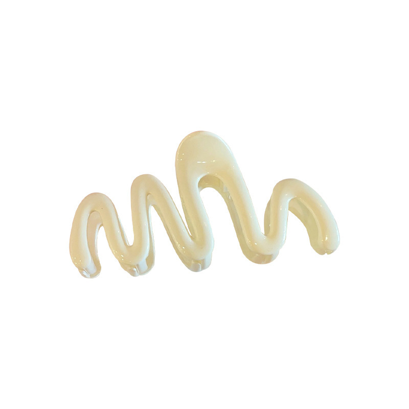 Cream-colored wavy large scratch-clip, women's back head updo, shark clip, simple colorful hair clips, hairpins, hair accessories, headwear Item Picture