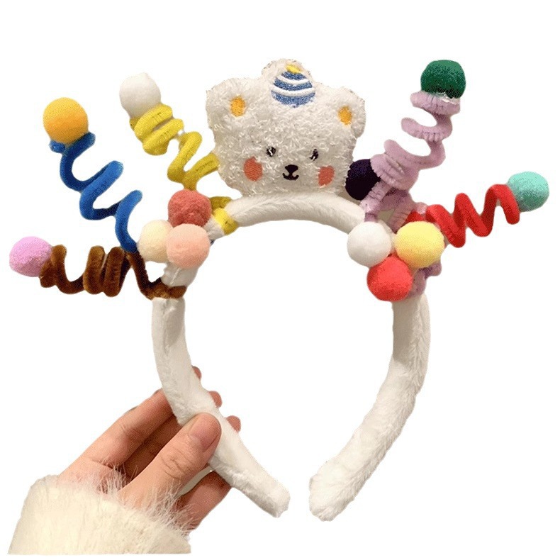 Cute cartoon plush hairband for women's autumn and winter new fluffy twist stick face wash headband hair clip and funny hair accessory Item Picture