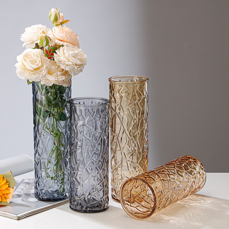 Nordic-style straight glass vase, desktop dried flower and fresh flower decoration vase, living room green ivy hydroponic and hydroponic vase details Picture