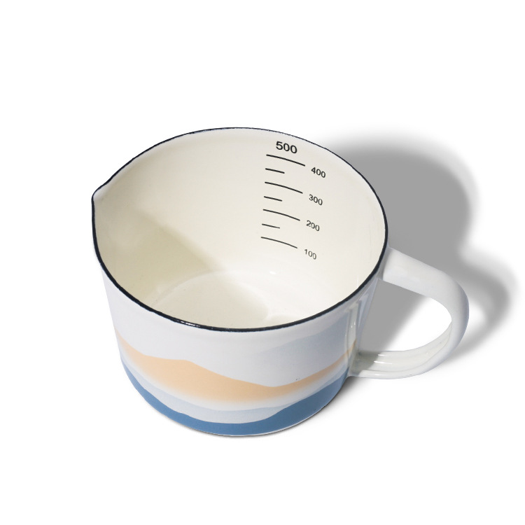 Single-spout enamel measuring cup 1000ml, enamel graduated measuring cup with handle, heat-resistant details Picture