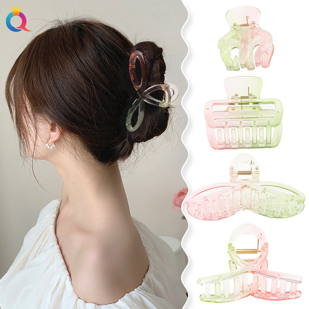 Qiyue high-end transparent pinkish-green hair clips, small updo hair clips, back of the head shark clips, hair accessories wholesale details Picture